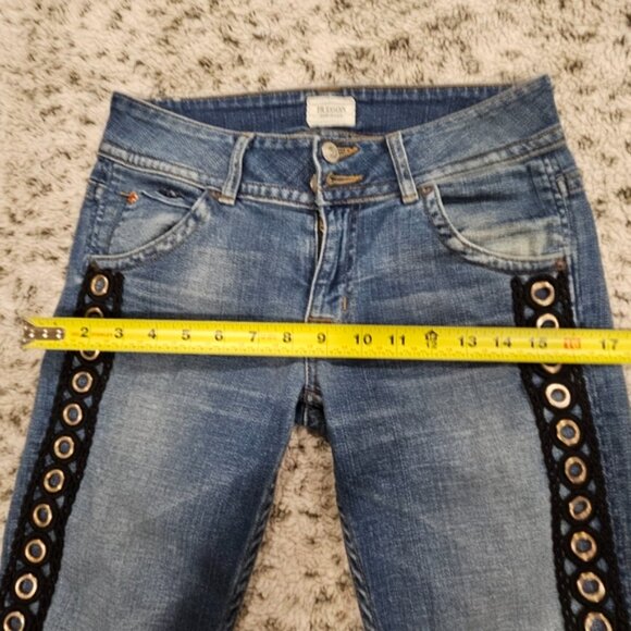 Hudson SZ 25 Low Rise Straight Leg Side Grommet Detail Capri Biker Jeans - Picture 10 of 14